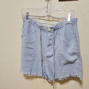 Free People Blue Linen Blend Drawstring Shorts - Raw Hem - Medium